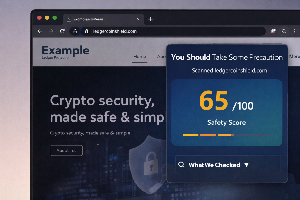 Browser extension showing website safety risk score and threat intelligence indicators